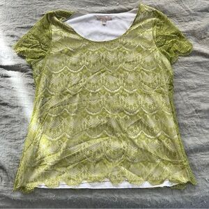 Banana Republic Women’s Green Lace Fairycore Cottage Short Sleeve Top Size XL
